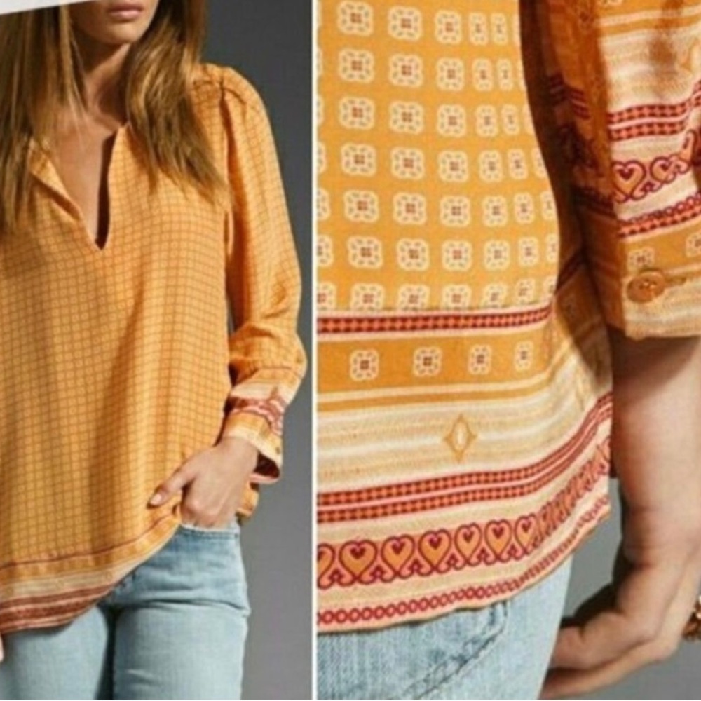 Joie 100% silk patterned yellow blouse